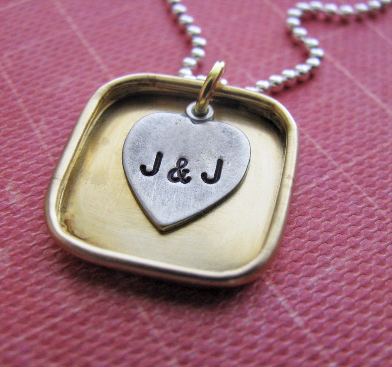 mixed metal shadow box necklace  - personalize with initials - great wedding or anniversary gift