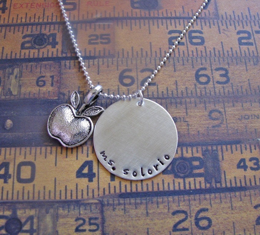 NEW - custom hand stamped silver teacher necklace - personalize with teacher's name