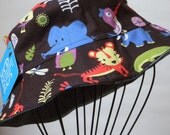 Children's Sun Hat  Zoo Animals and Denim Size 18 Months Reversible