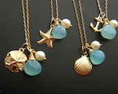 GOLD FILLED Bridesmaid Gift Set of FIVE Nautical Necklaces Keepsake - 14k gold fill - Beach Wedding Jewelry