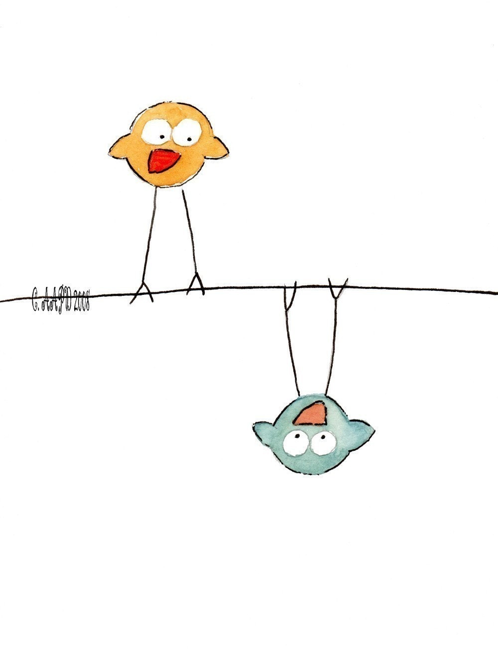 Benny and Carlos - Children's Bird Art Print on White