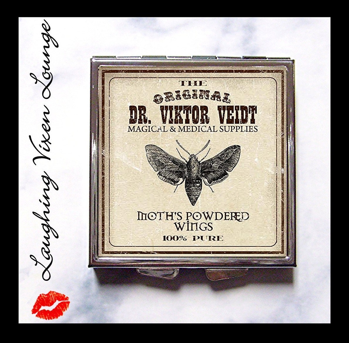 Magic Potion Compact Mirror - Potion Label Moth's Wings Compact - Pill Box - Wizard Witch Potion - Magic Spell - Witch Spell
