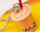 Necklace - Thai Iced Tea Boba Drink Handmade by Roscata