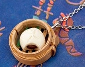 Necklace - Chinese Dim Sum Steamed Bun in Bamboo Steamer Handmade by Roscata