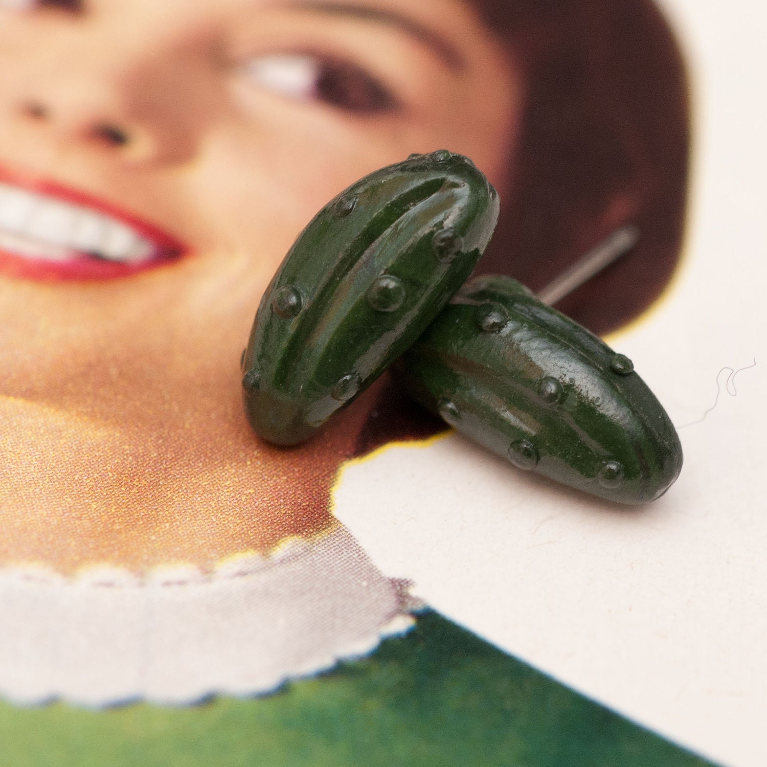Post Earrings - Delicatessen Dill Pickles Handmade by Roscata