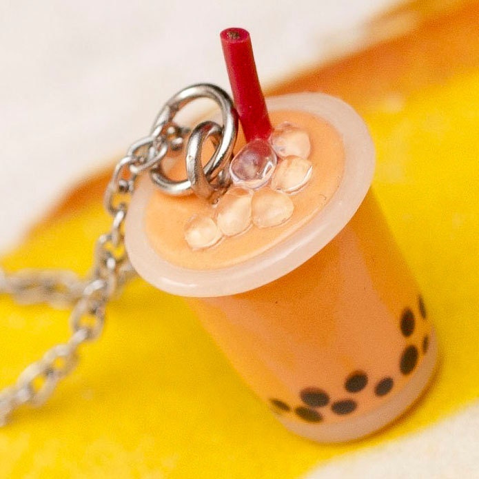 Necklace - Thai Iced Tea Boba Drink Handmade by Roscata