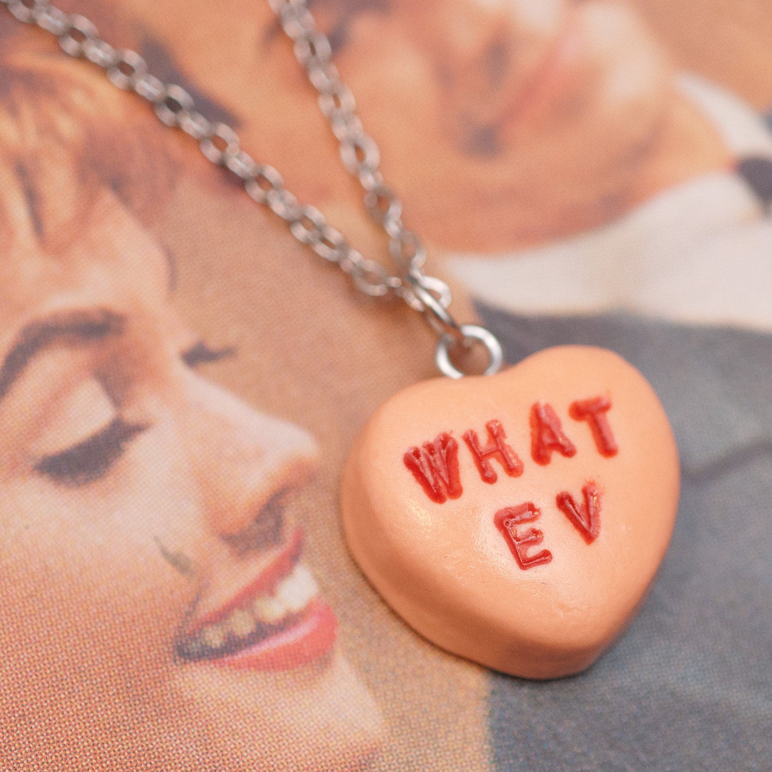 Necklace - Sweetheart Candy Anti Valentines Day Orange Sherbet WHAT EV Handmade by Roscata
