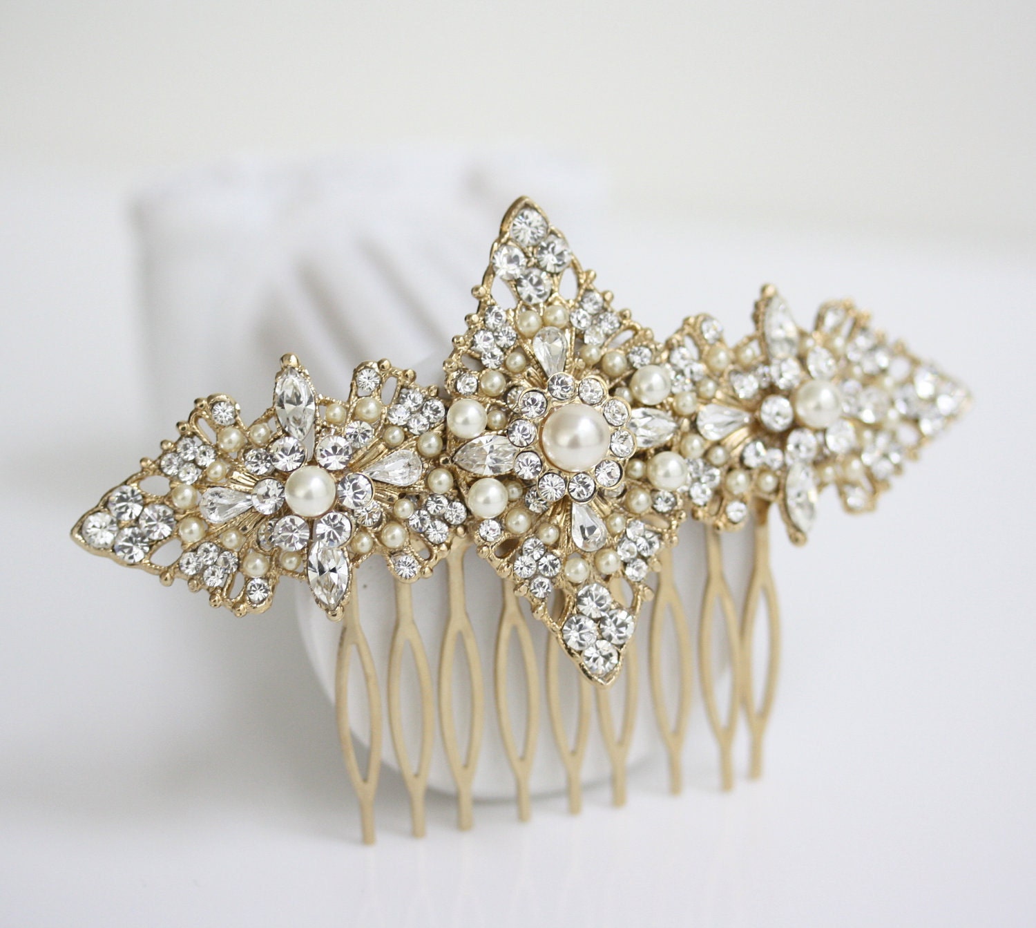 Gold Bridal Hair Comb, Filigree Head Piece, Vintage Pearl Veil Comb, Wedding Hair Accessories, MARCELLA COMB