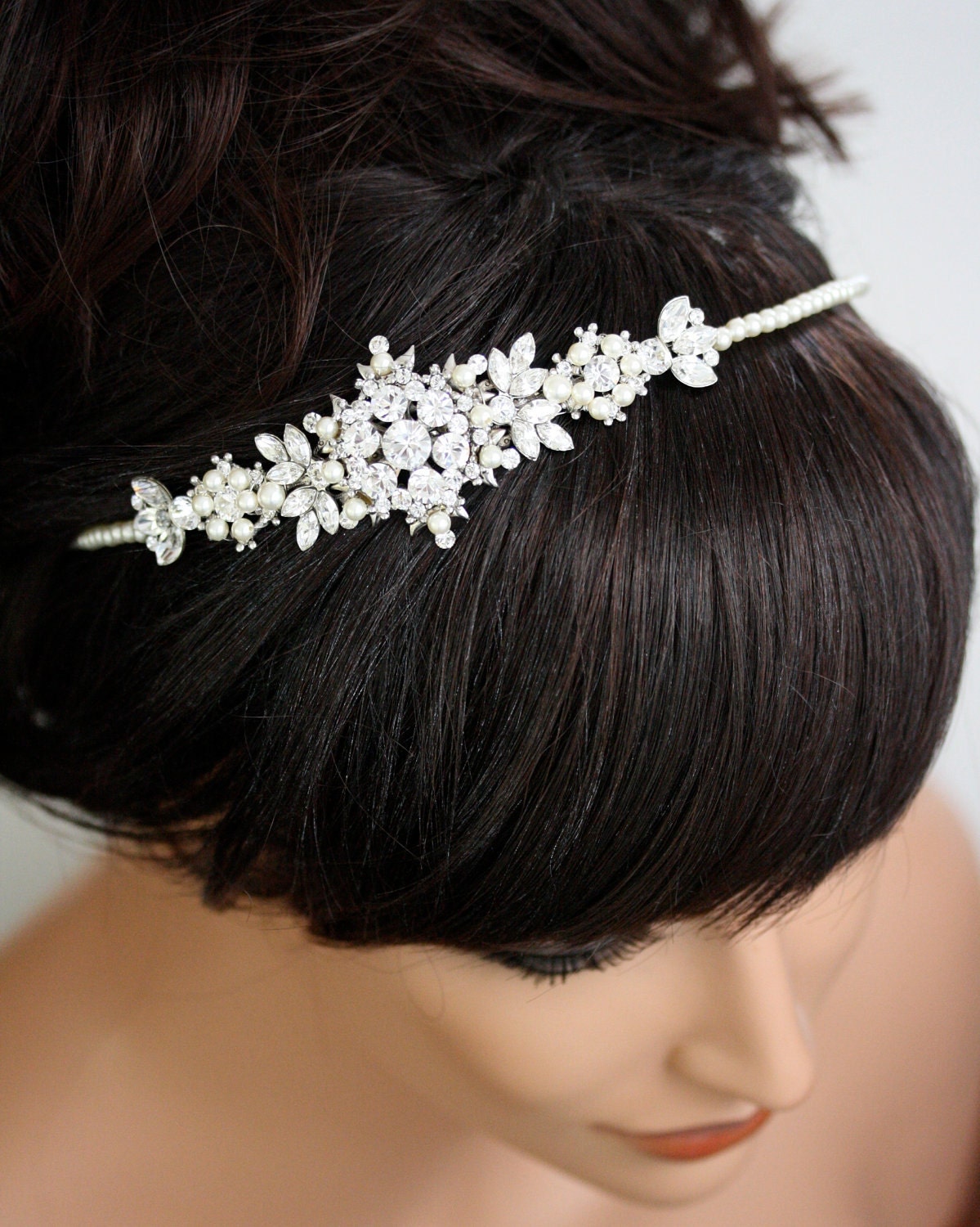 Rhinestone Pearl Wedding Headband, Swarovski Crystal Head Piece, Bridal Headband, Wedding Hair Accessories, FRANCES TWIST