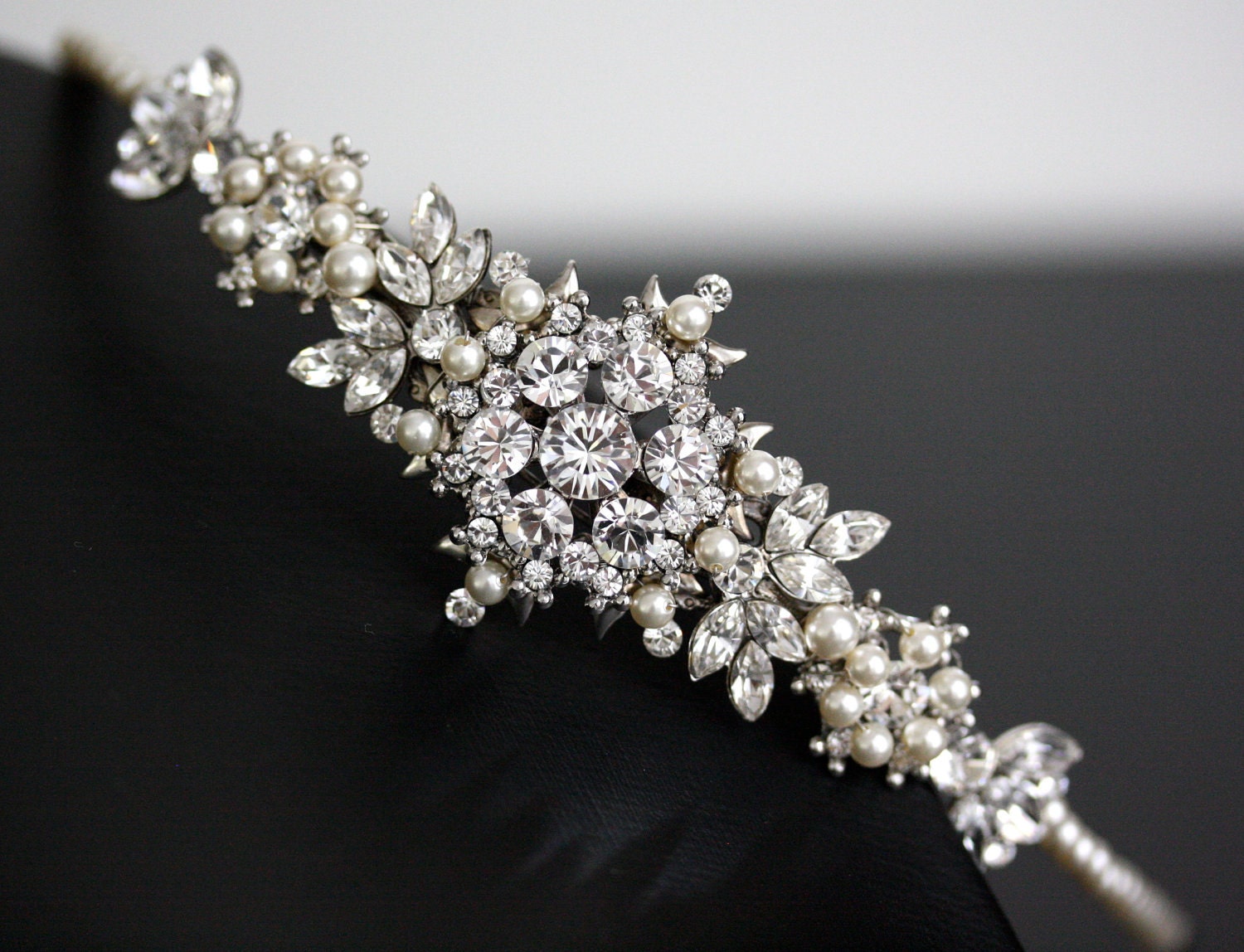 Rhinestone Pearl Wedding Headband, Swarovski Crystal Head Piece, Bridal Headband, Wedding Hair Accessories, FRANCES TWIST