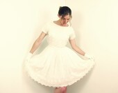1950s Wedding Dress 50s Tea Length Full Skirt White Wedding Gown Lace XS S Vintage Wedding Gown