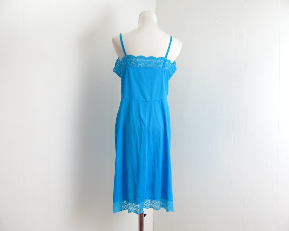Vintage Slip Dress Hand Dyed Slip Dress Bright Aqua Turquoise M