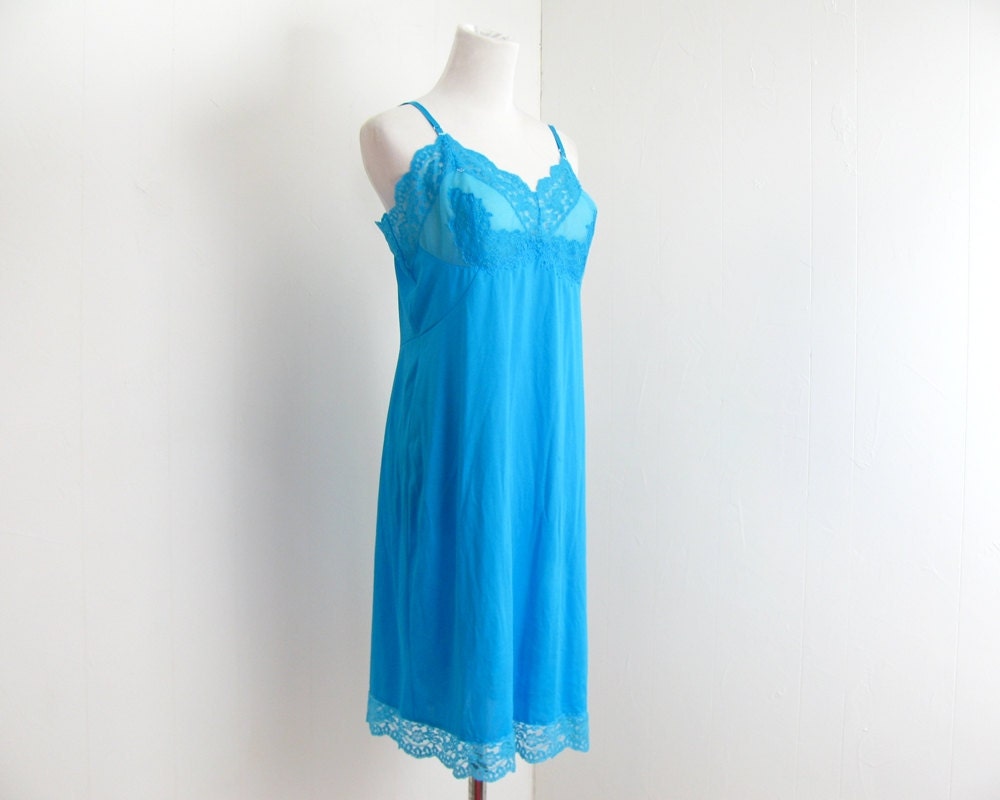 Vintage Slip Dress Hand Dyed Slip Dress Bright Aqua Turquoise M