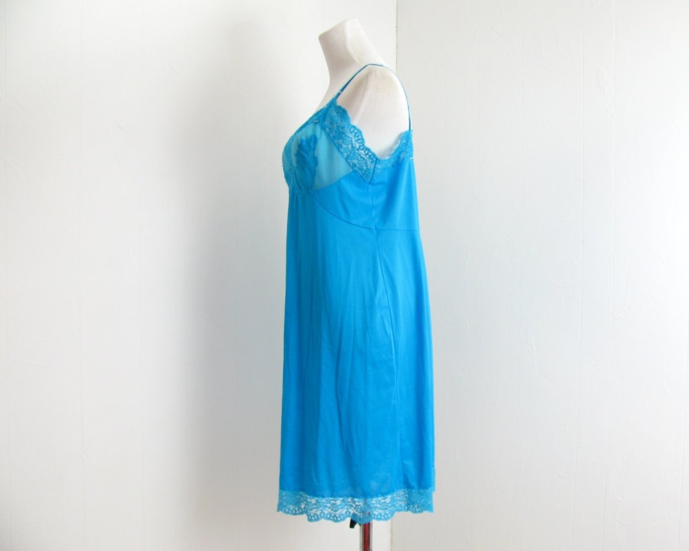 Vintage Slip Dress Hand Dyed Slip Dress Bright Aqua Turquoise M