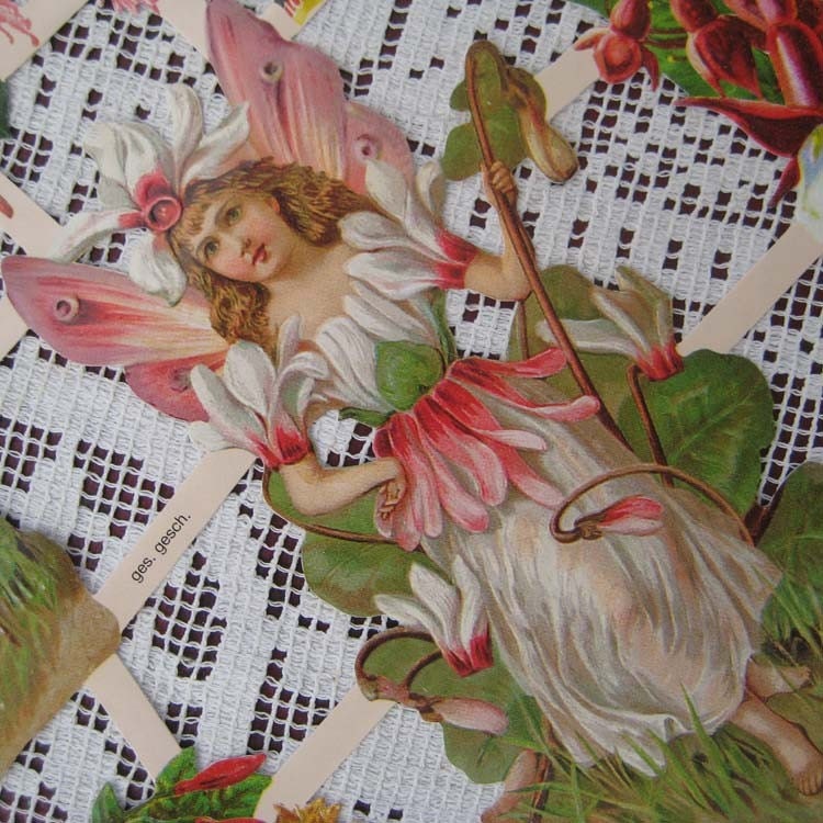 Germany Paper Scraps Lithographed Die Cut Fuchsia Flower Fairies