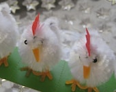 Vintage Easter 4 White Chenille Chicks Old Store Stock