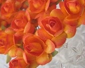 Paper Millinery Flowers 24 Small Handmade Roses In Hot Orange
