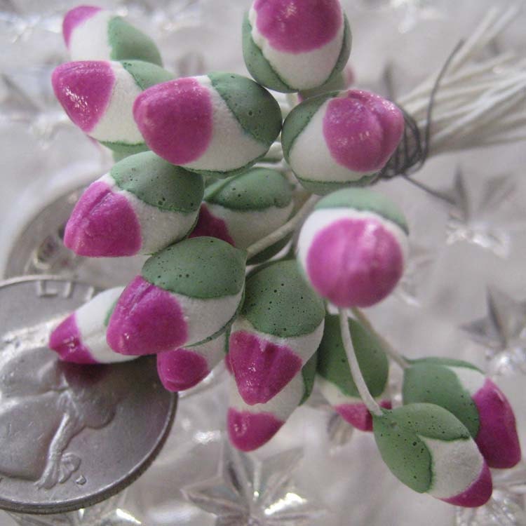 24 Millinery Stamen Made In Germany Large Purple Green And White Millinery Flower Stamen