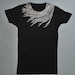 Womens Fashion T shirt with Silver Feather  - Metallic Peacock Feather Print  - Black T shirt