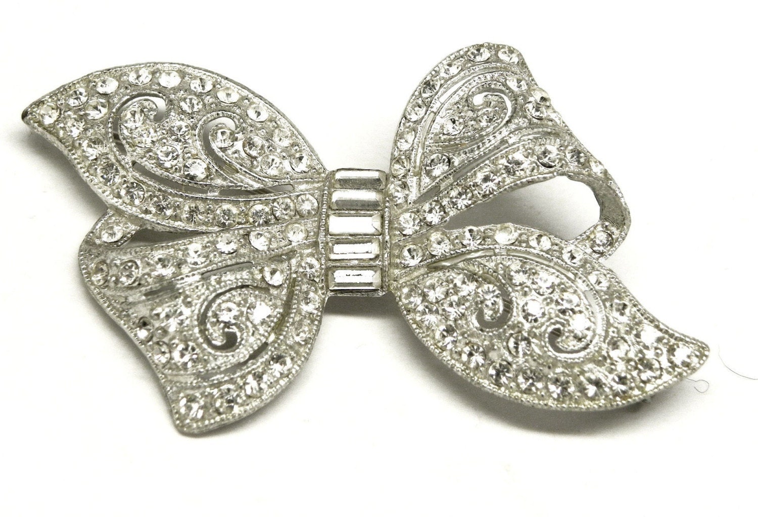 LARGE Antique Rhinestone BRIDAL BOW Pin BROOCH Stunning 1920-30s Classic