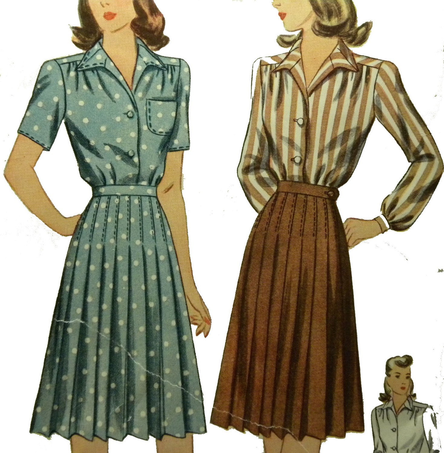 1940s Simplicity 4693 TENNIS and Street Length PLEATED SKIRT with Blouse School Uniform original Pattern