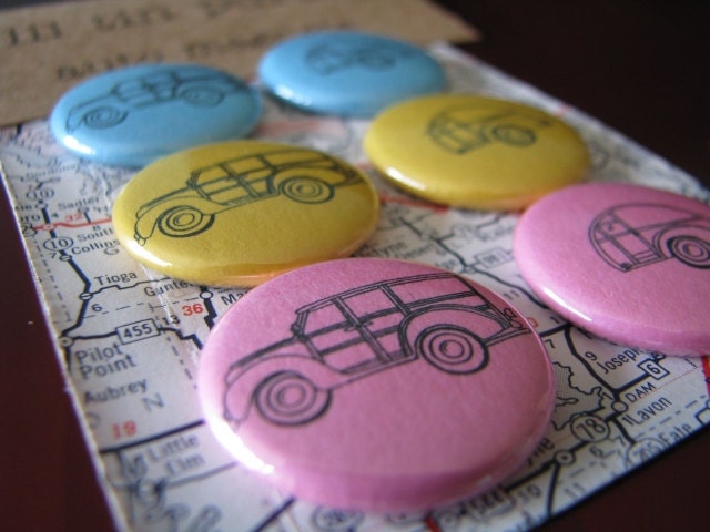 Six Vintage California Woody and Teardrop Trailer magnet set
