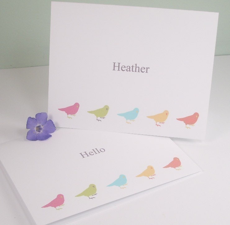 Birds in Row - Print at Home - EDITABLE Stationery - Note Cards  - pdf template - You can change the text.