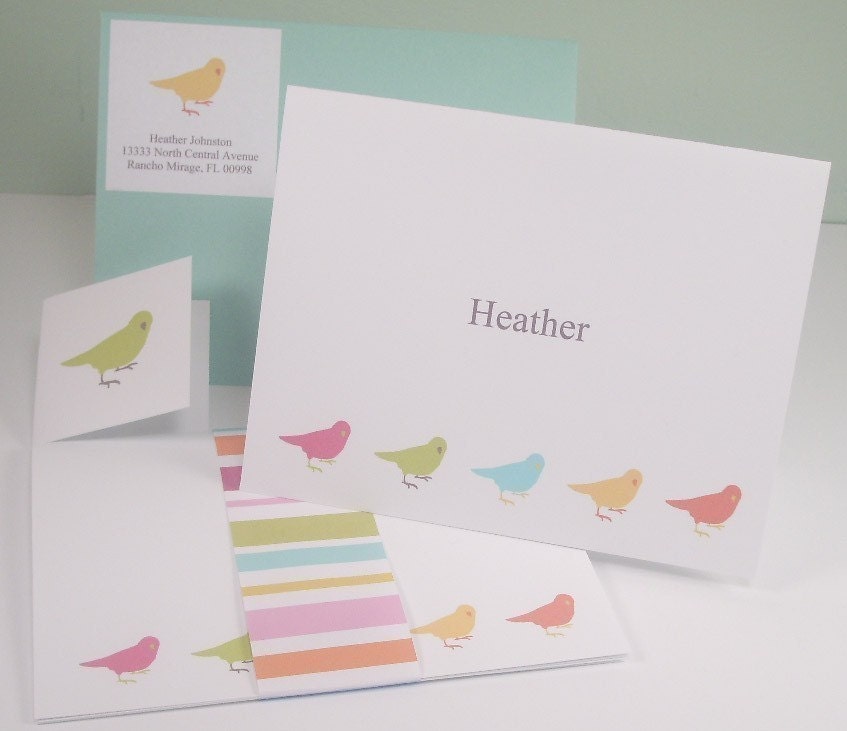 Birds in Row - Printable - Personalized and EDITABLE Stationery Set (8 Pieces) - pdf templates - You change the text
