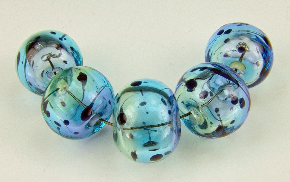 watercolor hollow lampwork bead set with spots