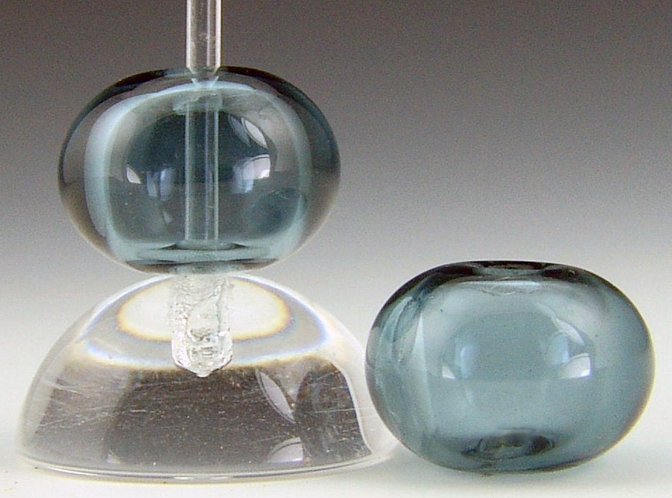 Hollow Lampwork Bead Pair, Denim blue Czech gass