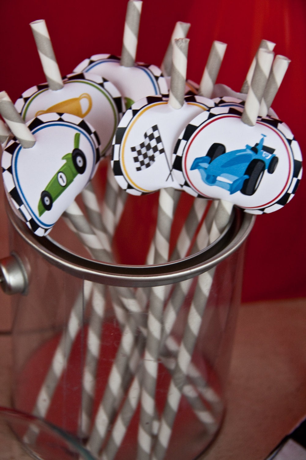 Cars Party Straw Flags Racecar Birthday Party set of 12 by Belleza e Luce Il_170x135
