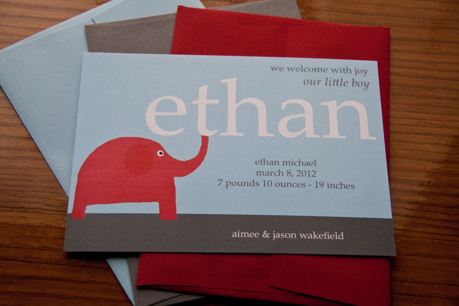 Elephant Birth Announcement Birthday Party Invitation set of 10 by Belleza e Luce Il_170x135
