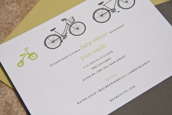 Trio of Bicycles Baby Shower Invitations Gender Neutral set of 10 by Belleza e Luce Il_570xn