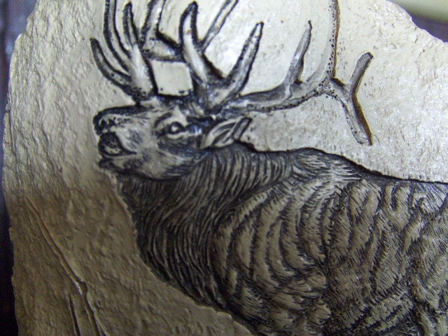 Vintage Scrimshaw Bone Carving Elk Stag Buck