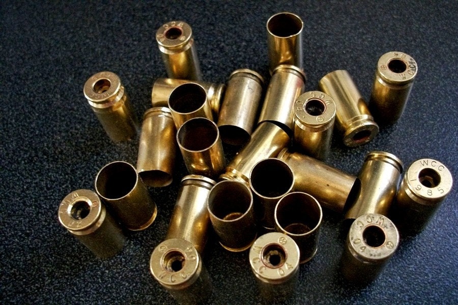 Bullet Shell Casings, 50 Brass 9mm Bullet Shell Casings with the primer removed, For Jewelry and Steampunk or Craft Projects....Lot 67