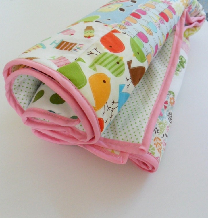 Patchwork Baby Quilt - pink and green