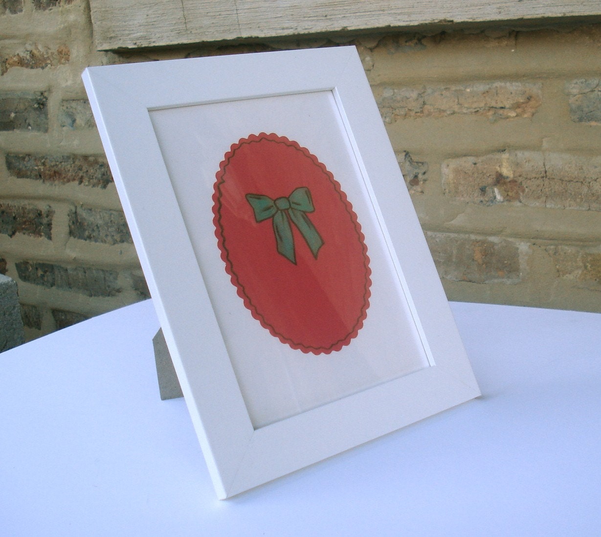 Framed Bow Drawing- Pink and Teal
