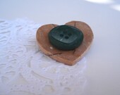 Heart Shaped Wood Button Brooch