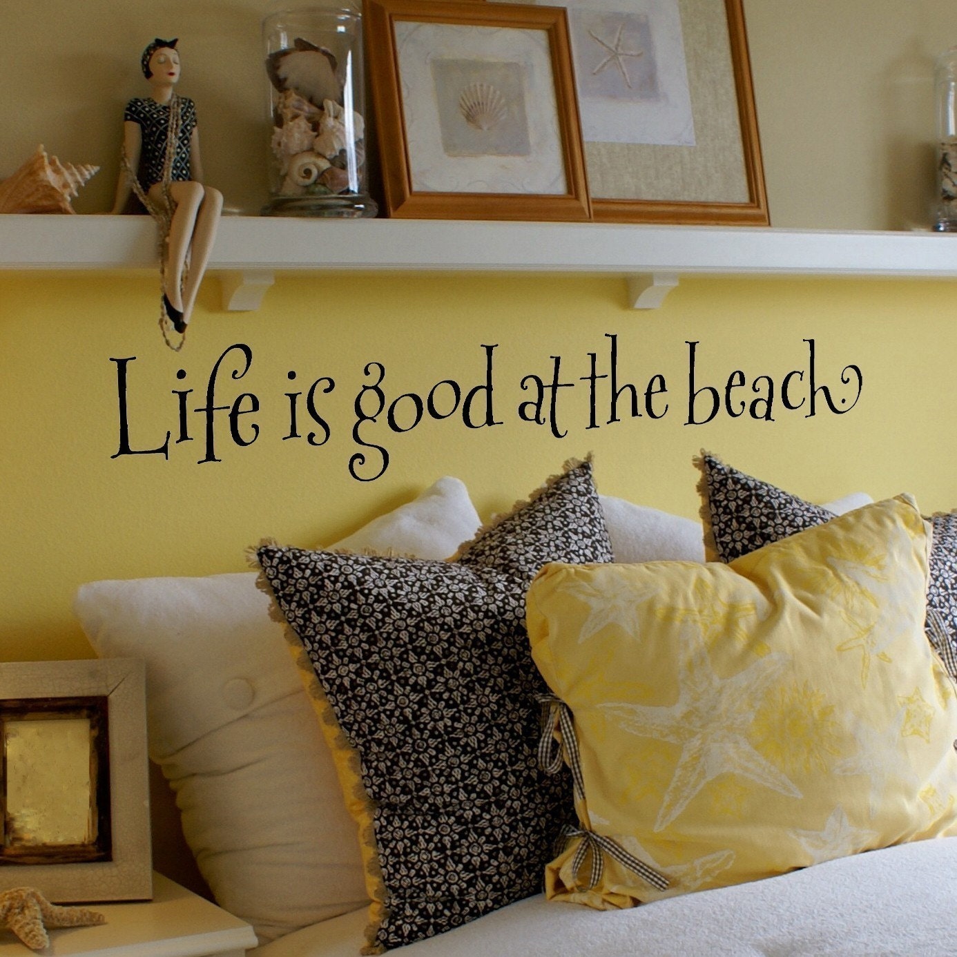 Life is good at the beach - wall words vinyl home decor lettering graphic calligraphy old barn rescue company