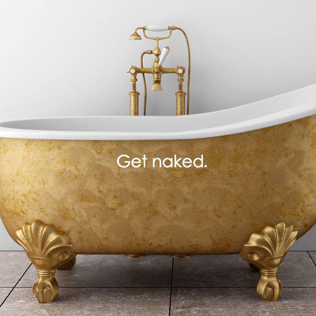 Get naked - vinyl wall decal lettering art design for bathroom