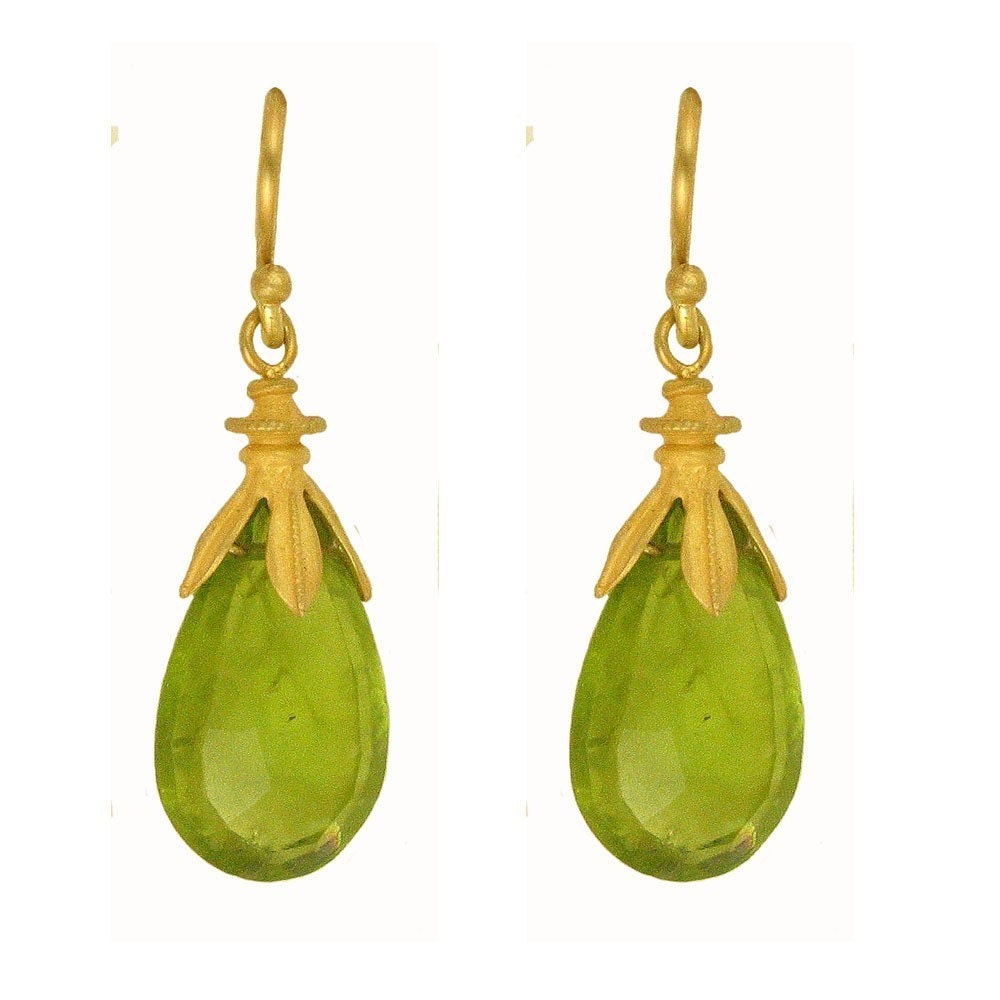 18k Gold and Peridot Drop Earrings MADE TO ORDER using 100 percent recycled gold