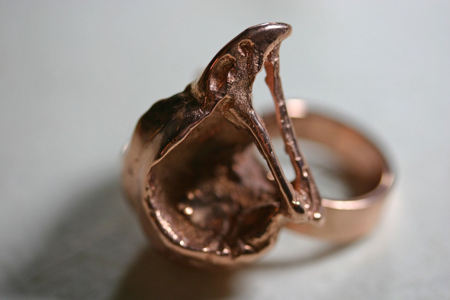the underworld part ii. baby owl skull ring. rose gold.