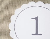 15 Wedding Table Numbers - Scalloped Circle Table Numbers