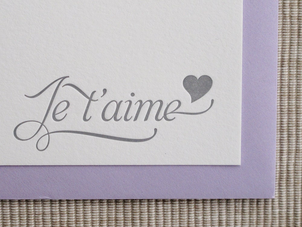 Letterpress Valentine Card - Love Note Card - Je t'aime (I Love You) Letterpress Notecard