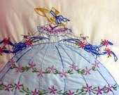 Pillow Cover with Embroidery,Ruffles and Lace.  Southern Lady with Flowers