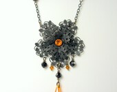Gothic Vintage Style Necklace with Blood Red and Amber Swarovski Crystal