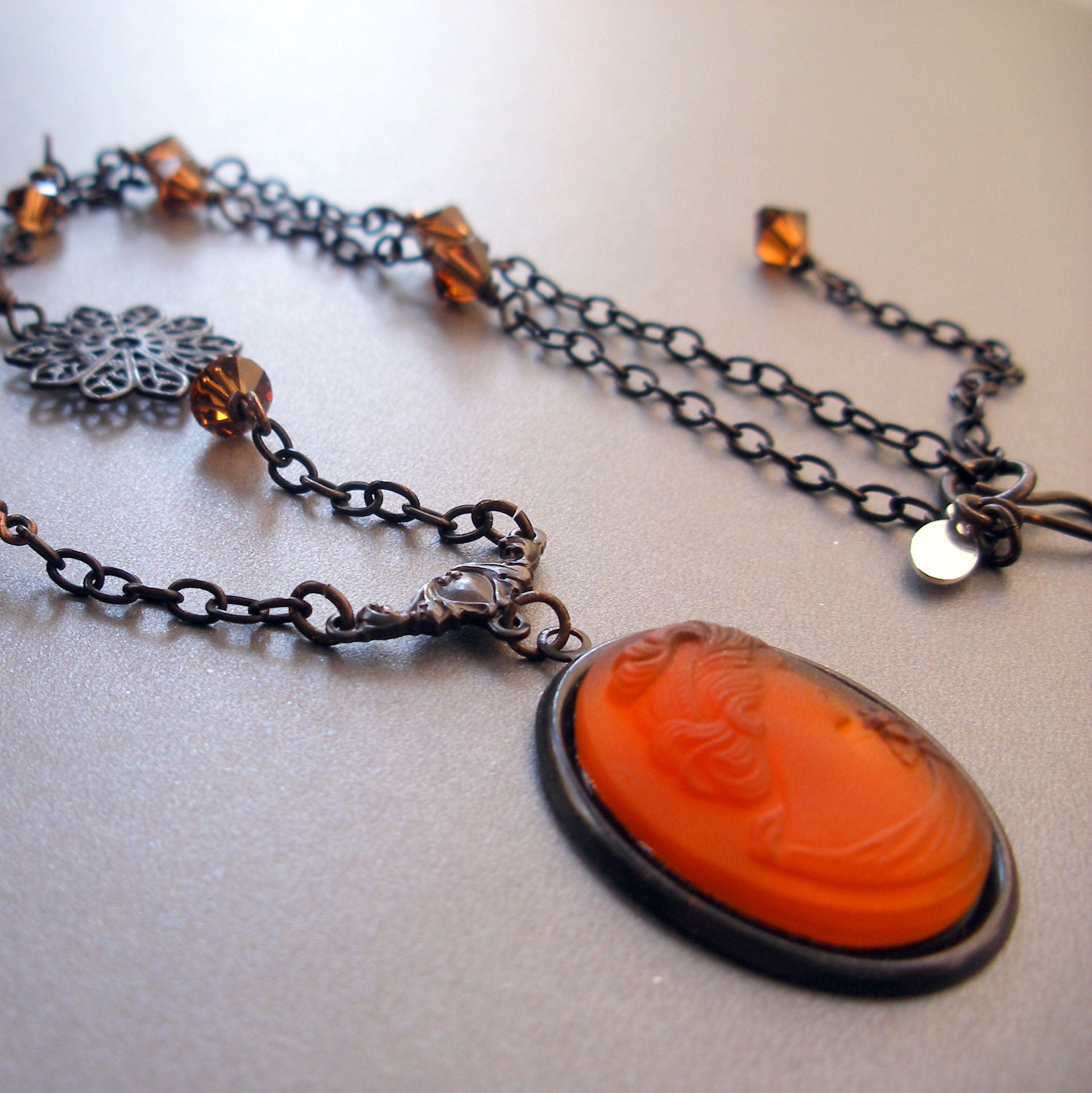 Cameo Necklace Bavarian Glass Pendant Chain Filigree