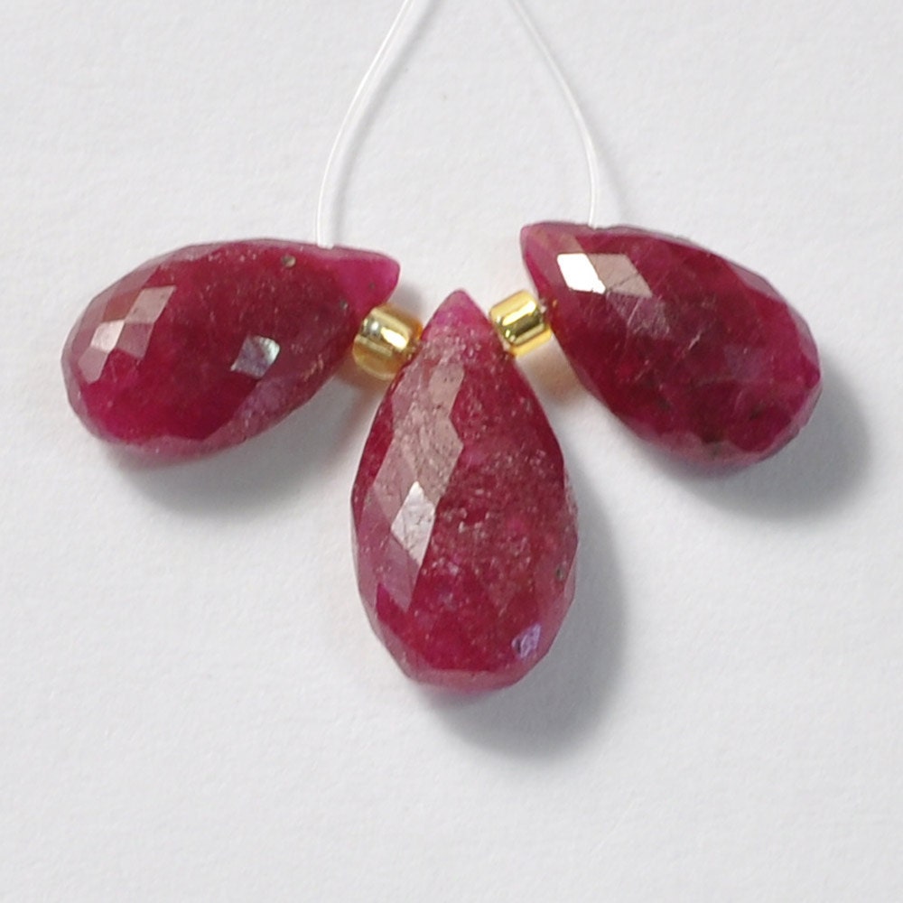 Longido Red Ruby Faceted Pear Briolette Bead (3)