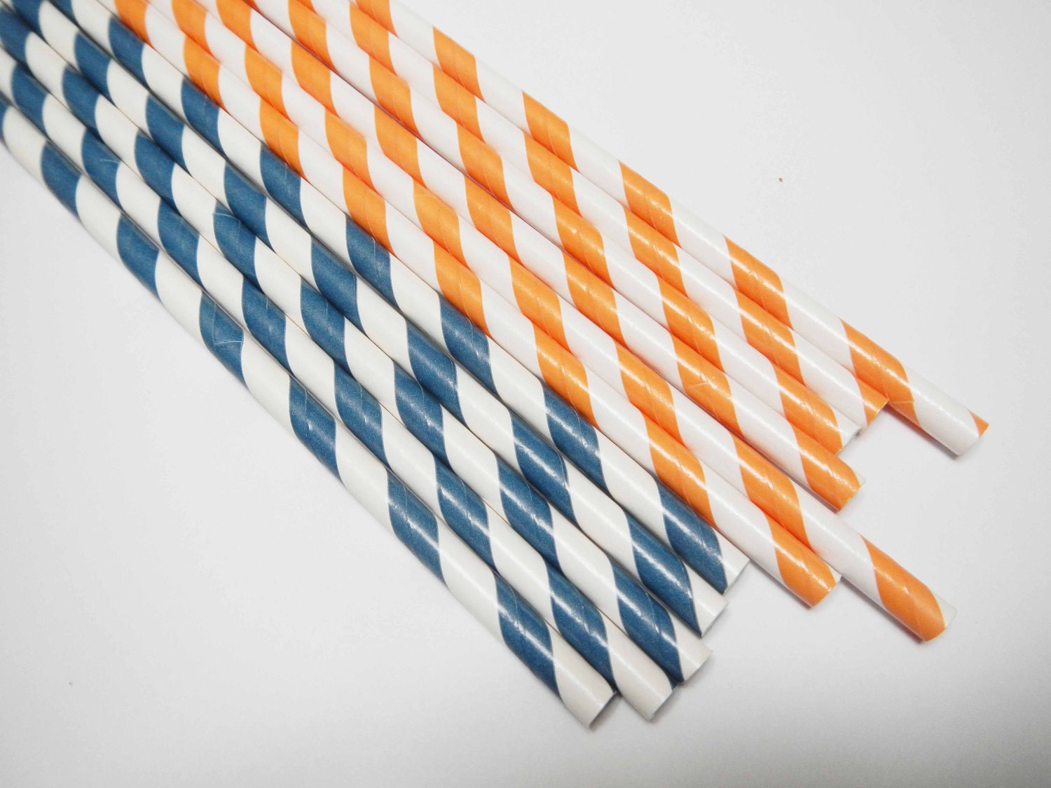 60 Orange Blue White Striped Paper Straws - Parties, weddings, graduations  FREE DIY Flags