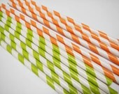 60 Orange Lime Green White Striped Paper Straws - Parties, weddings, graduations  FREE DIY Flags